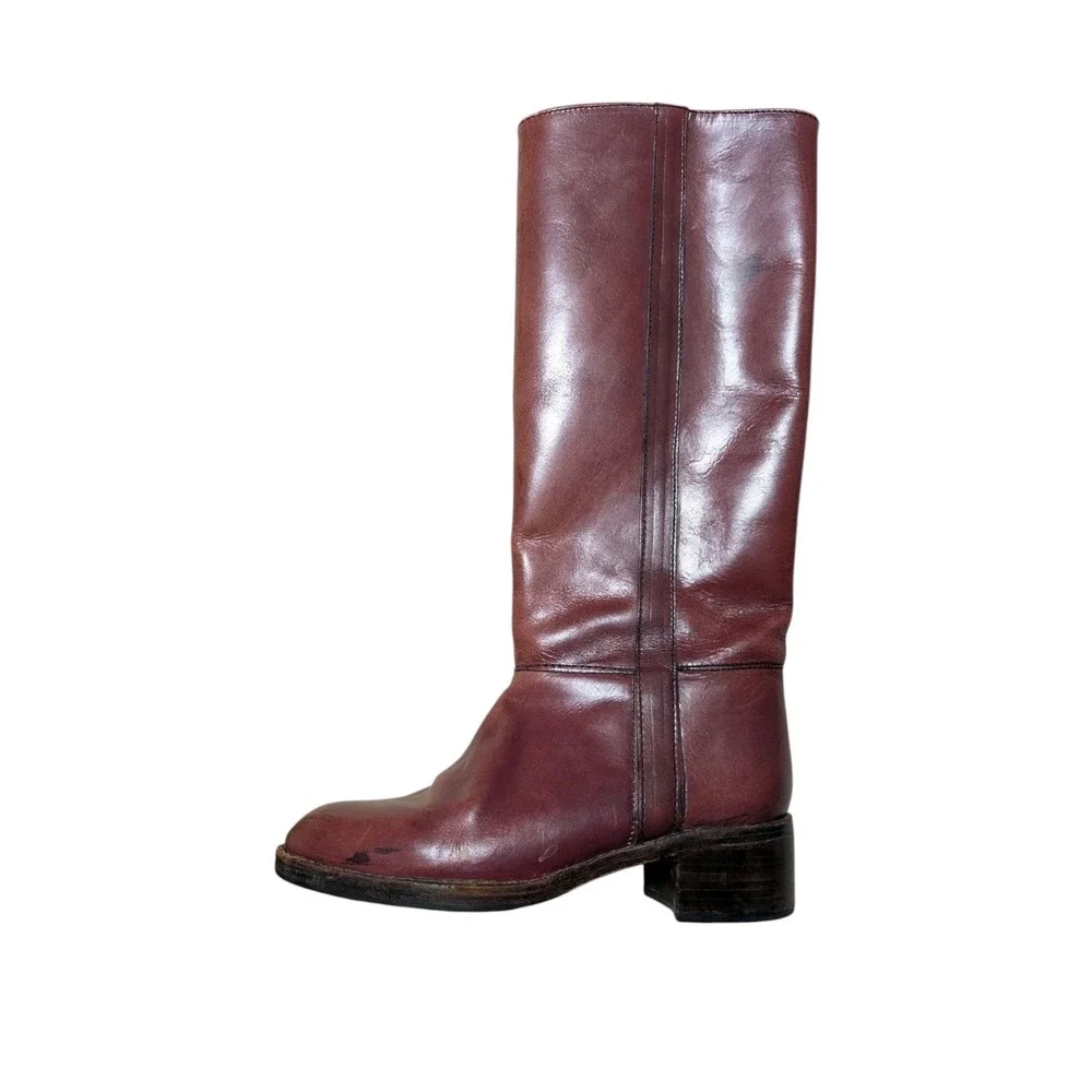 Vintage Leather Boots Womens‎ 6 M Red Brown Made in Uruguay Mid Calf Riding Zip